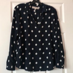 Loft navy blue and white polka dot blouse